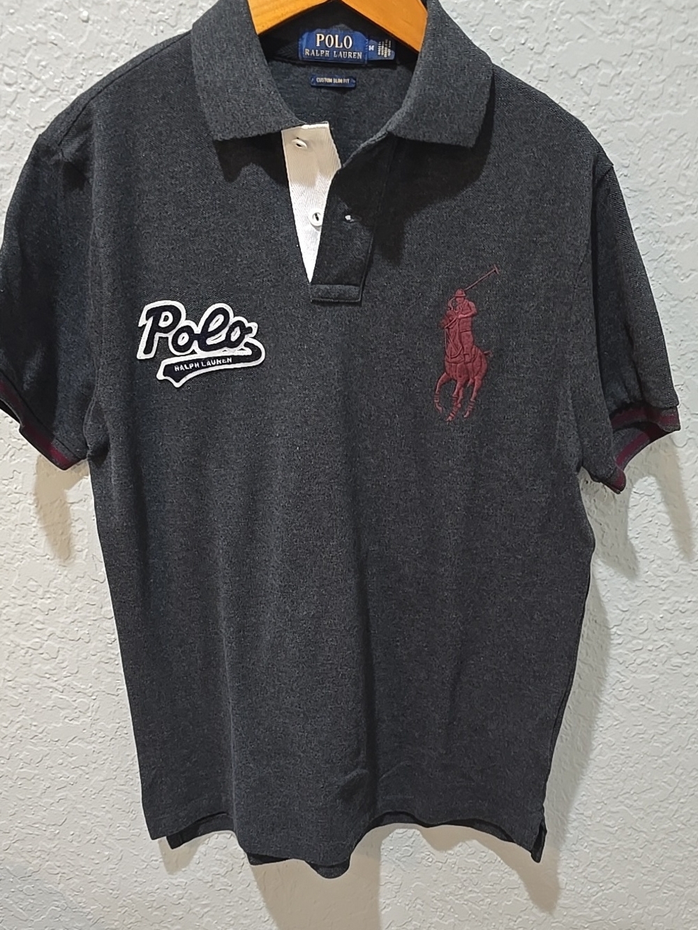 Polo by Ralph Lauren Men’s Charcoal Polo with Burgundy Logo
